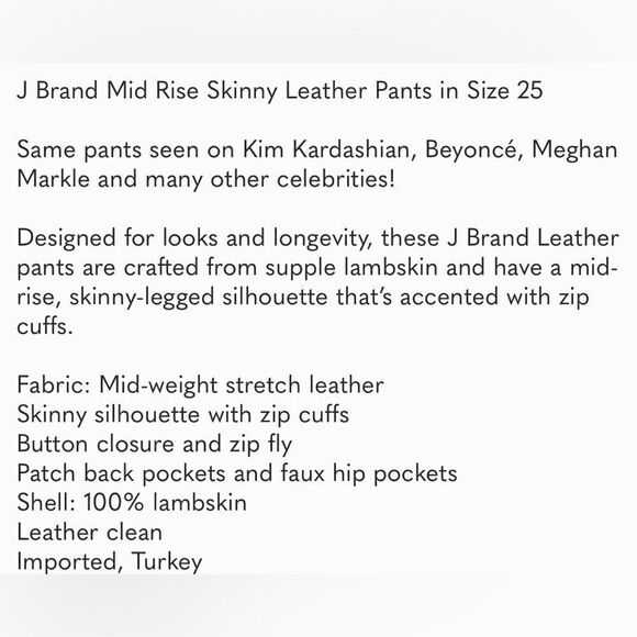 $989 J BRAND LAMB LEATHER pants - Picture 16 of 16